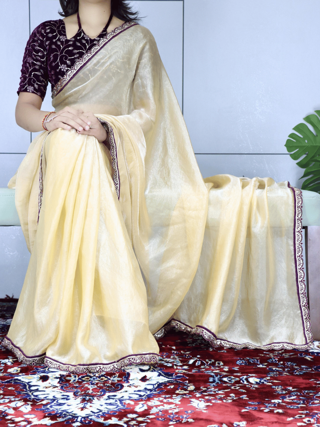 Premium Fendy Silk Saree With Velvet Blouse ✨👜