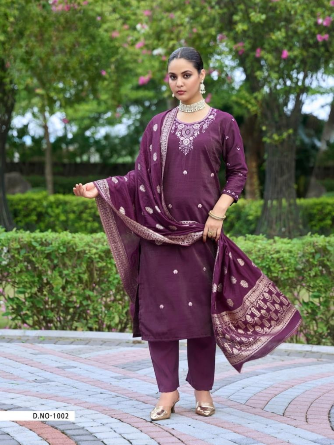 Mystic9 AISHWARYA Vol 1 Roman Silk Shimmer Suit Set | Embroidered Straight Cut with Chanderi Dupatta | M to 3XL | Ready Stock