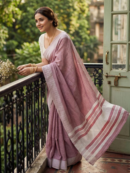 LINEN LOOMS VOL 2 – Fancy Designer Soft Linen Cotton Saree with Lakhnavi Border & Latkan