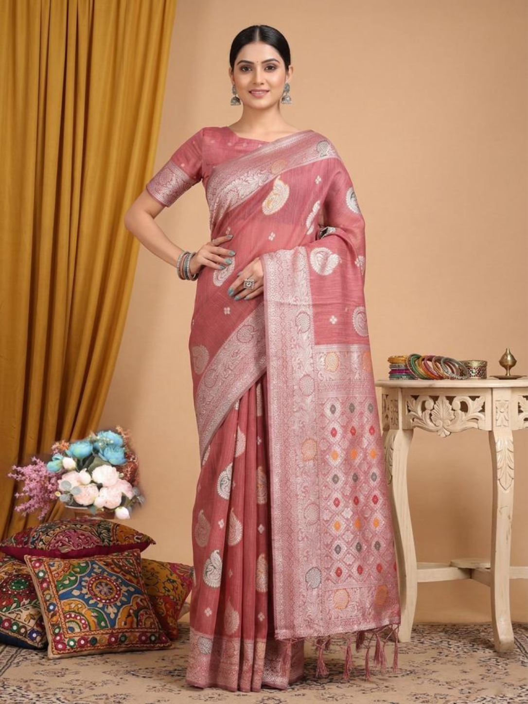 RIWAAZ by fashionable designer LINEN COTTON Fabric saree wholesale, with fancy latkan