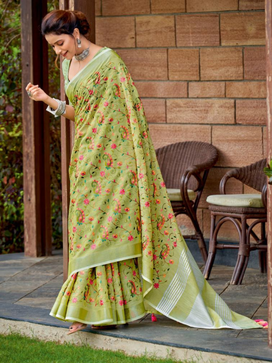 KASHMIRA NX from Astita pretty designer linen cotton Fabric sarees with embroidering wholesale saree. Latkan