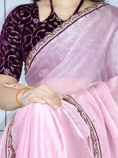 Premium Fendy Silk Saree With Velvet Blouse ✨👜