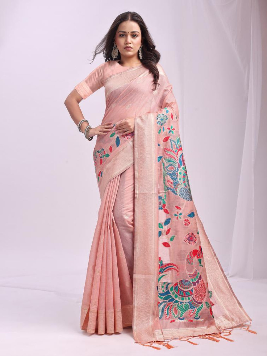 MORNI by Astita stylish Designer linen Cotton Fabric Sarees wholesale latkan