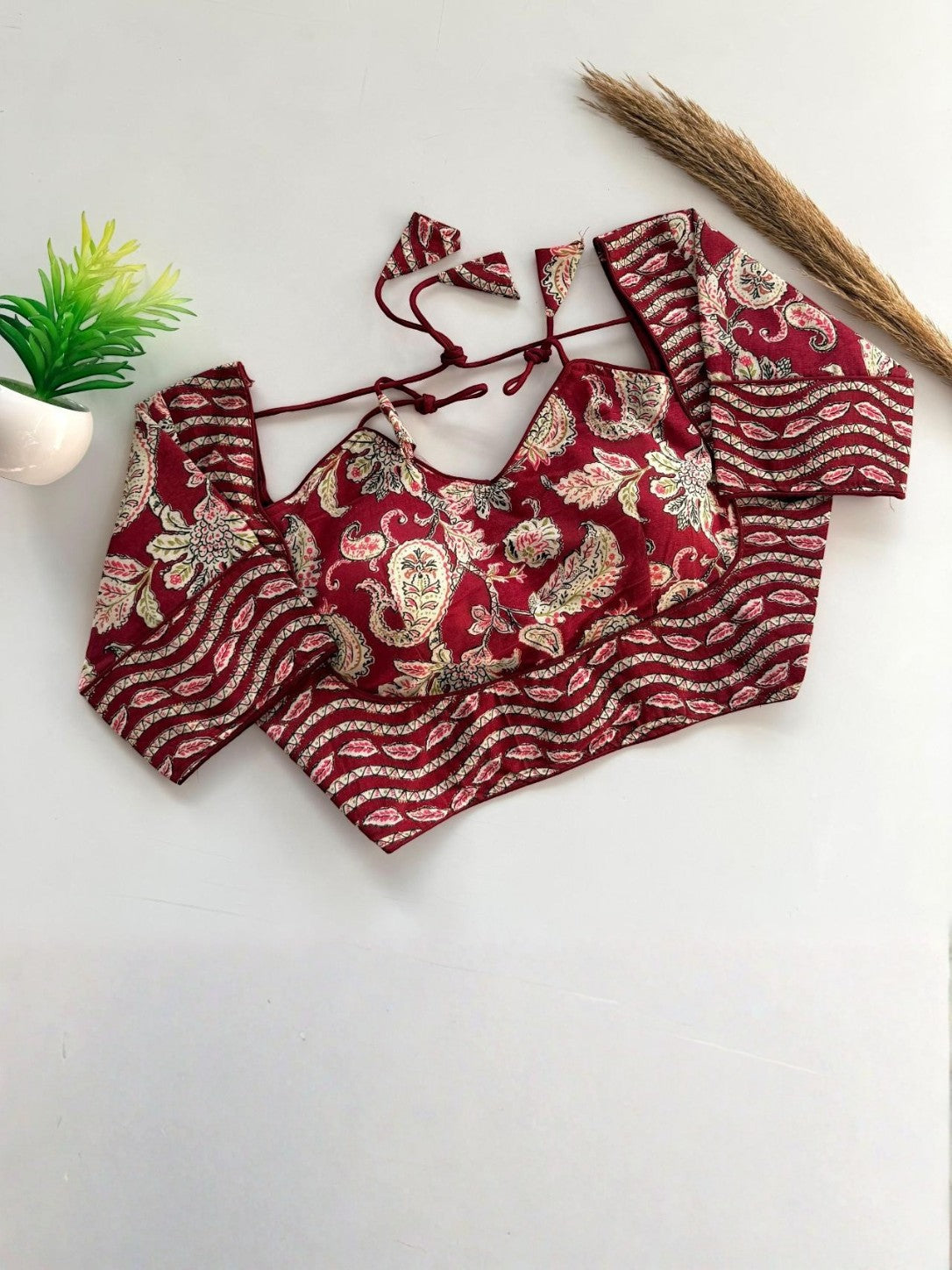 Original Handprint Cotton Blouse | Hand-Painted Designer Padded Blouse (Short Sleeves)
