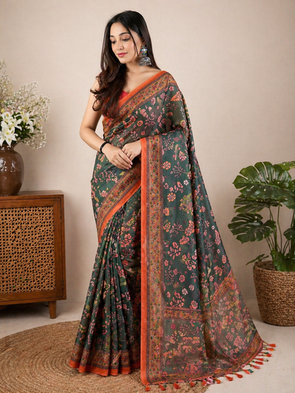 Raksha Malai Cotton Saree with Elegant Kalamkari Prints