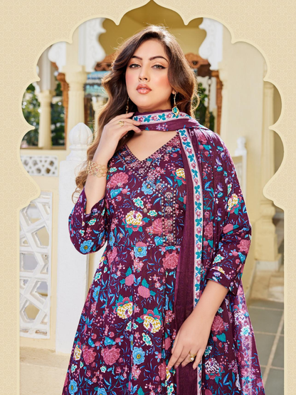 Radhika Lifestyle BLOSSOM Vol 8 Cotton Suit Set | Embroidered Printed Kurti with Dupatta | S to 5XL | 8 Designs