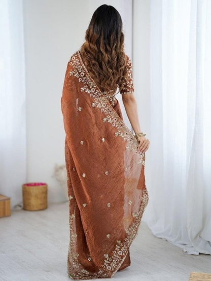 ✨ Elegant Fendy Chiffon Pedding Saree with Embroidery & 3mm Sequence Work – Premium Party Wear Collection
