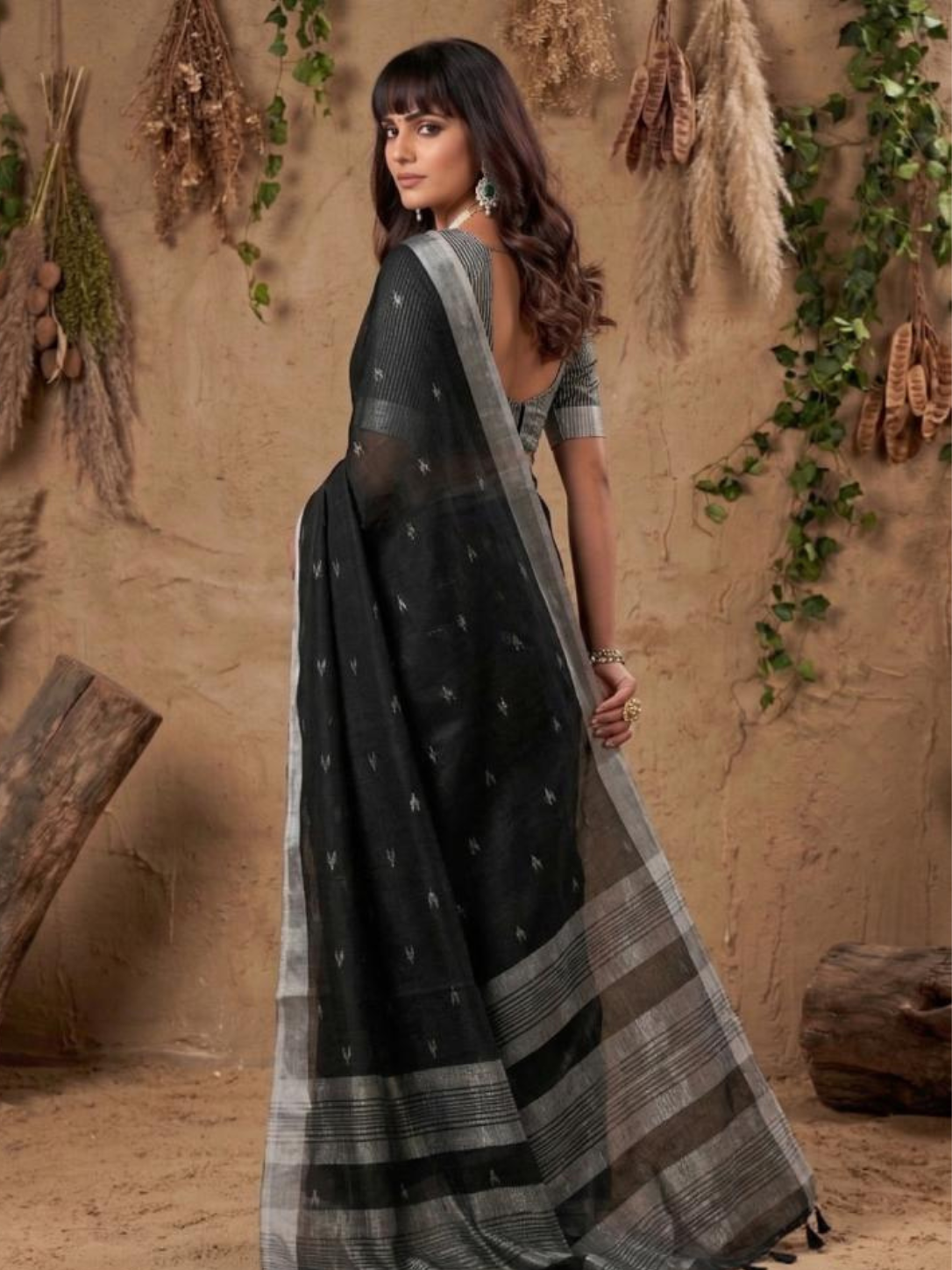 RITIKA by designer fancy Linen Cotton Soft Fabric Saree wholesale, with fancy latkan
