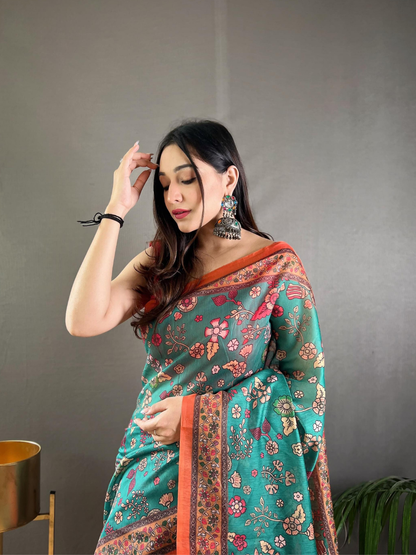 Raksha Malai Cotton Saree with Elegant Kalamkari Prints