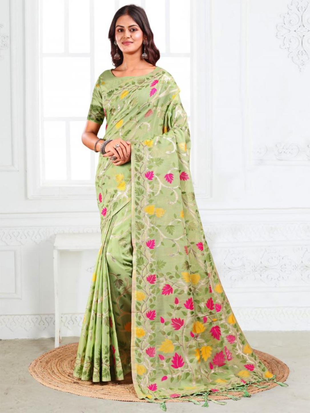 GULBAHAR by Astita elegant designer linen Fabric Saree Wholesale with Latkan
