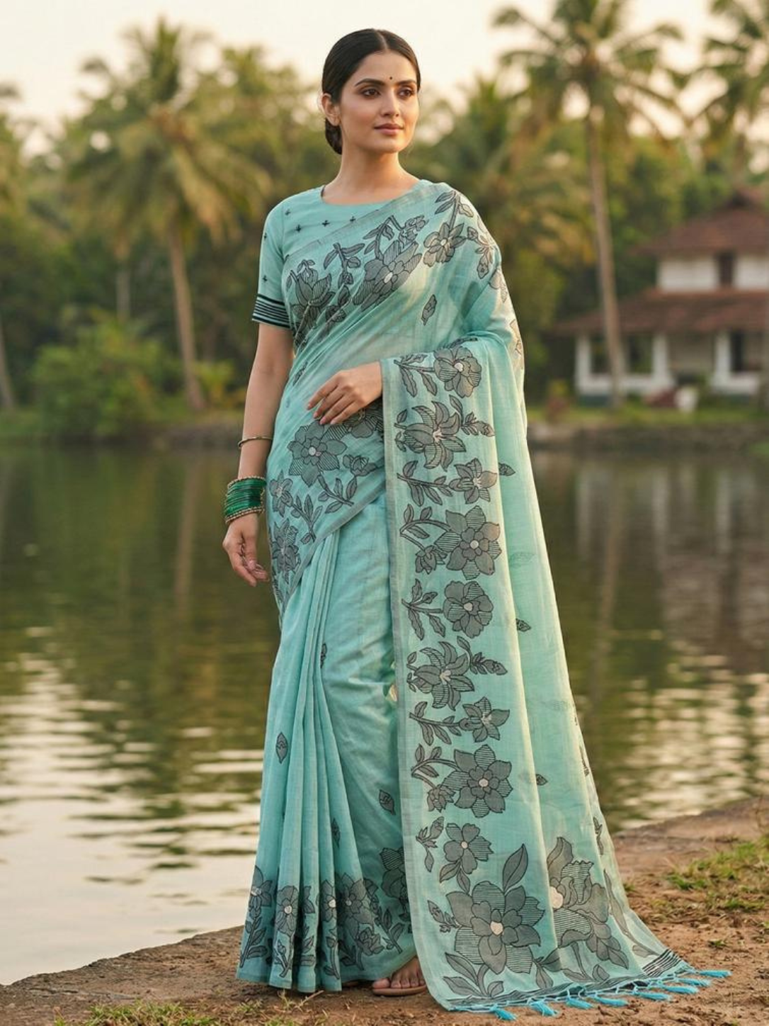 YASHODA by the fancy designer of Soft Linen Cotton fabric saree wholesale and Fancy latkan