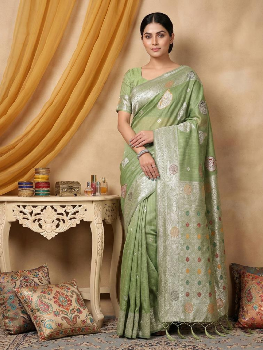 RIWAAZ by fashionable designer LINEN COTTON Fabric saree wholesale, with fancy latkan