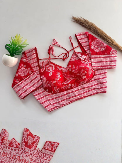 Original Handprint Cotton Blouse | Hand-Painted Designer Padded Blouse (Short Sleeves)