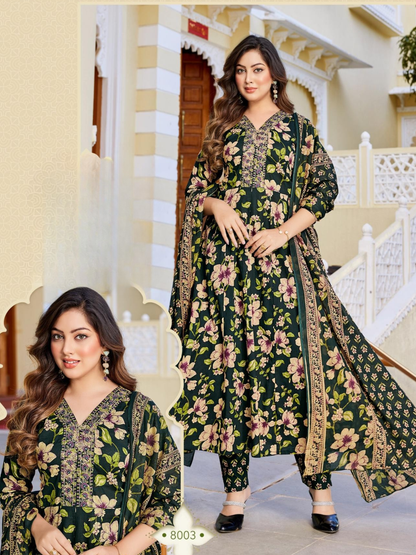 Radhika Lifestyle BLOSSOM Vol 8 Cotton Suit Set | Embroidered Printed Kurti with Dupatta | S to 5XL | 8 Designs