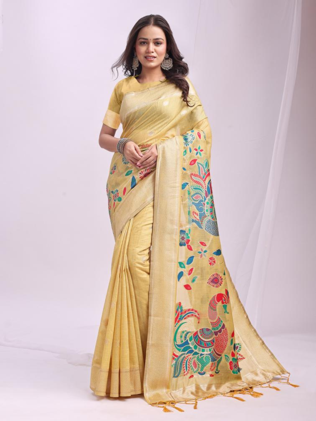 MORNI by Astita stylish Designer linen Cotton Fabric Sarees wholesale latkan