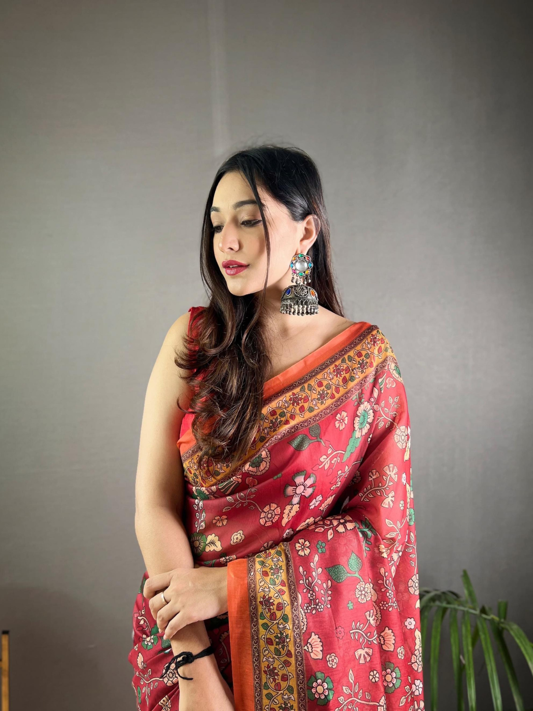 Raksha Malai Cotton Saree with Elegant Kalamkari Prints