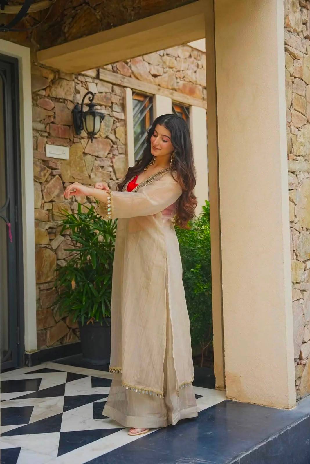 Designer Party Wear Top & Palazzo Set with Mirror Work & Embroidery | RO18126