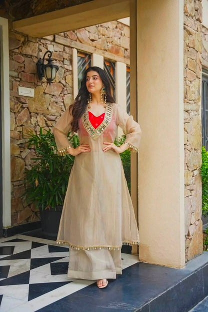 Designer Party Wear Top & Palazzo Set with Mirror Work & Embroidery | RO18126