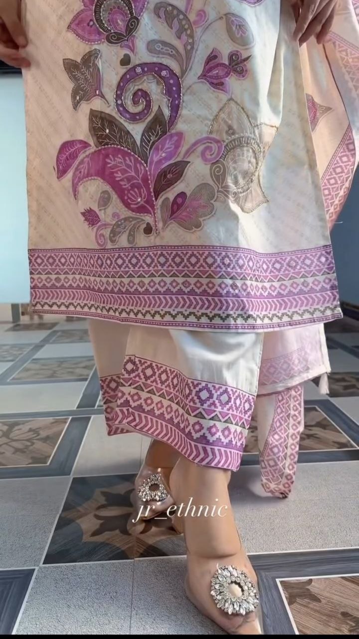 Women’s Pink Printed Kurta Pant Set with Dupatta | Pure Soft Rasberry Silk | RO16534