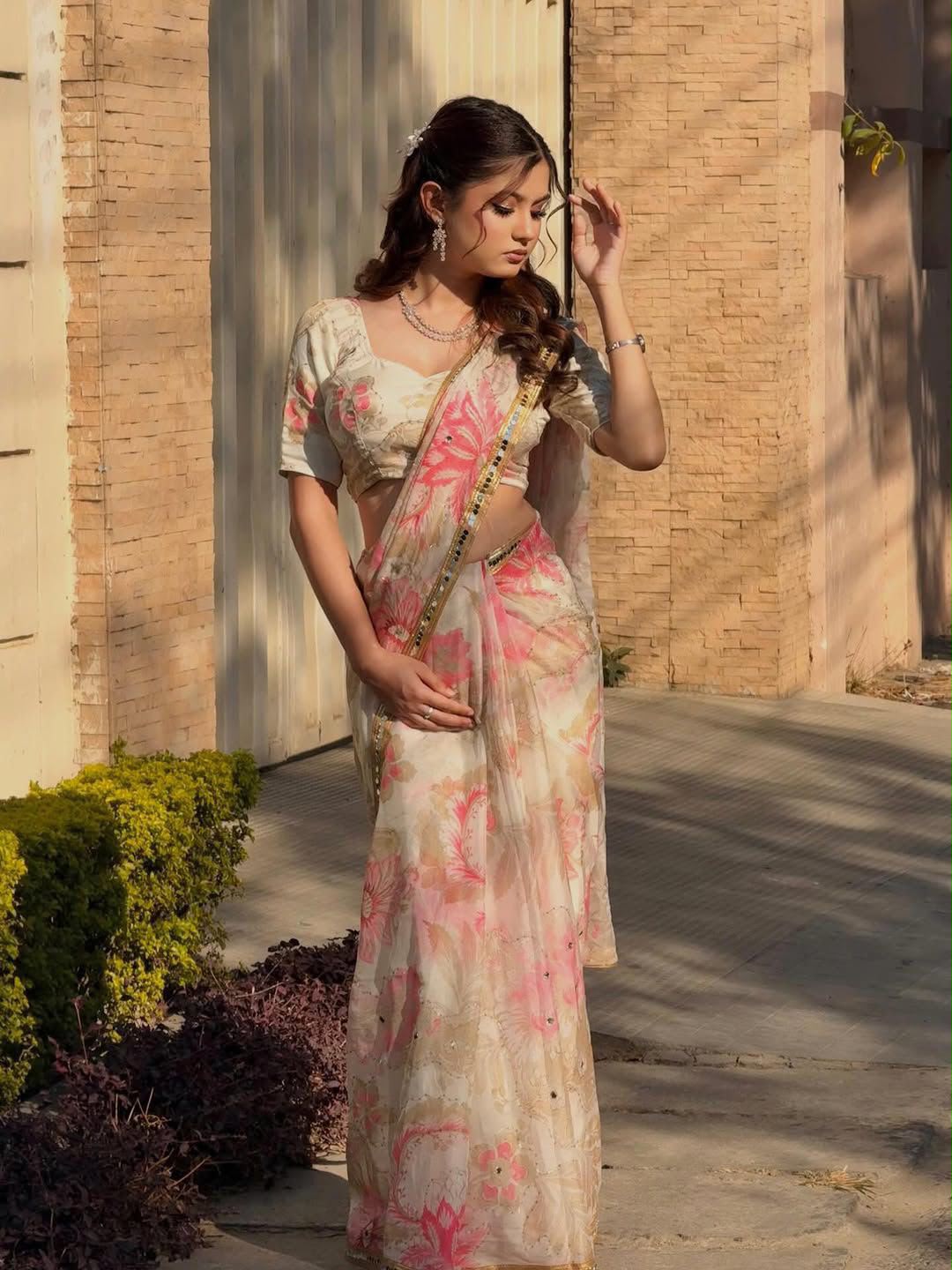 Combo of 2 Celebrity Inspired Tebby Silk Saree with Digital Floral Print, Mirror Work & Embroidered Lace Border|RO19987