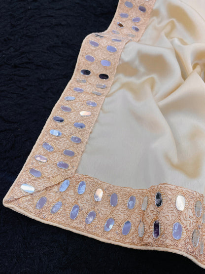 Premium Japan Satin Saree with Real Mirror Embroidery Border | Designer Party Wear, Wedding & Festive Saree with Embroidered Blouse