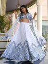 Royal White & Blue Embroidered Lehenga Choli with Zari & Sequin Work | RO16835