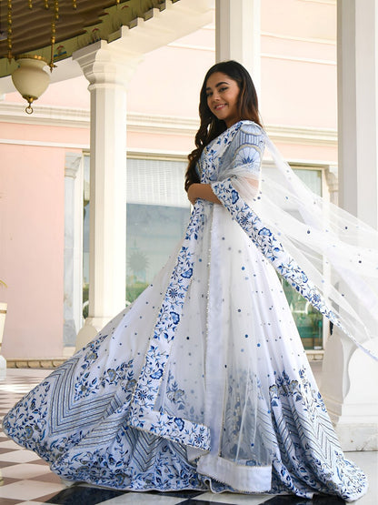 Royal White & Blue Embroidered Lehenga Choli with Zari & Sequin Work | RO16835