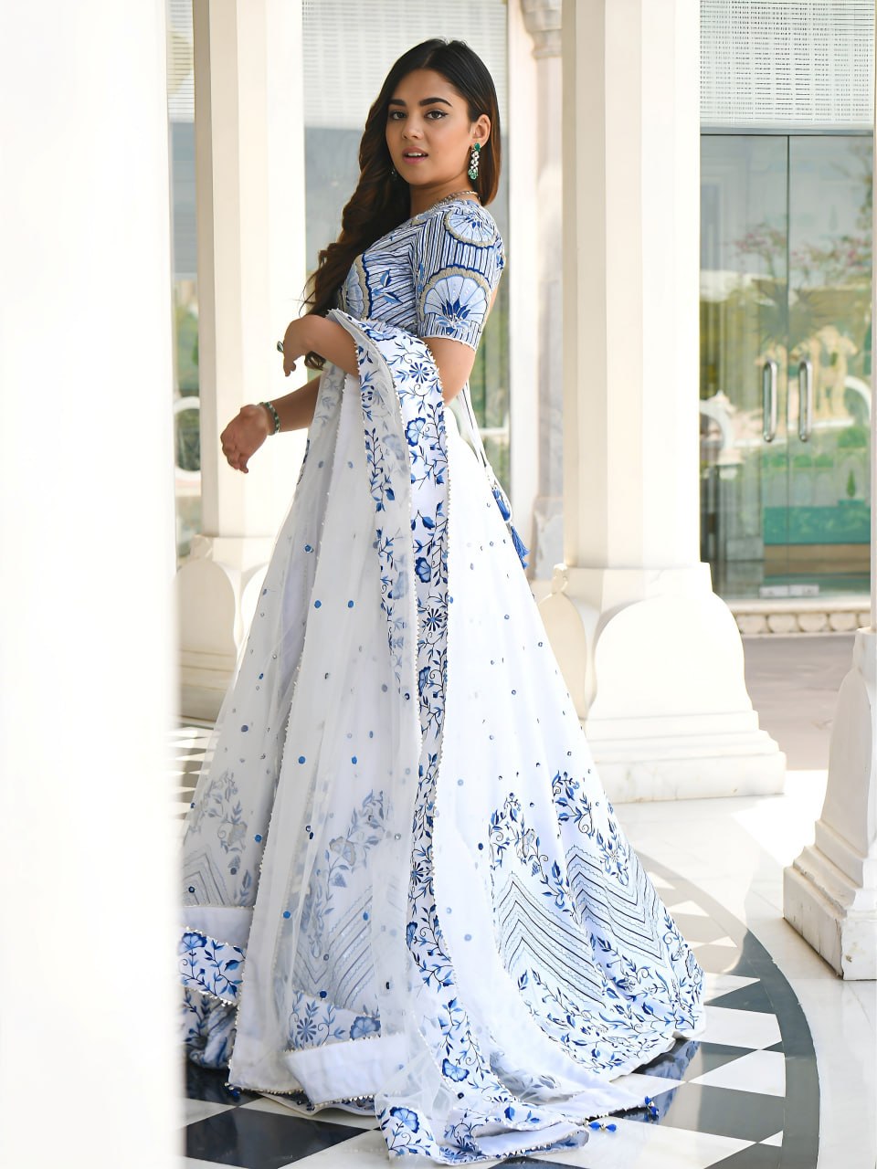 Royal White & Blue Embroidered Lehenga Choli with Zari & Sequin Work | RO16835