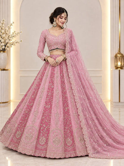 Pink Two-Tone Bridal Lehenga Choli Set with Heavy Embroidery, Beads & Sequin Work with Dupatta – RO20120