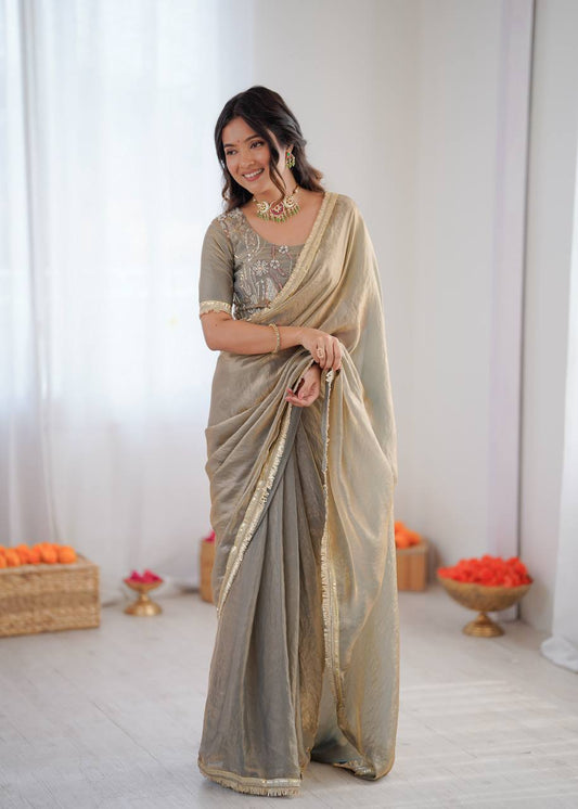 Premium Ready to Wear Heavy Fendi Silk Saree with Fancy Lace Border | Designer Party Wear, Wedding & Festive Saree with Embroidered Blouse