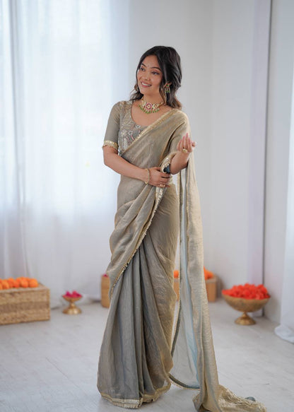Premium Ready to Wear Heavy Fendi Silk Saree with Fancy Lace Border | Designer Party Wear, Wedding & Festive Saree with Embroidered Blouse