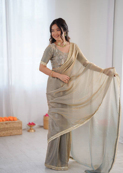 Premium Ready to Wear Heavy Fendi Silk Saree with Fancy Lace Border | Designer Party Wear, Wedding & Festive Saree with Embroidered Blouse