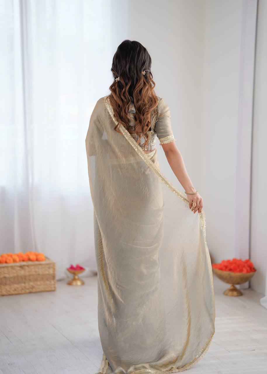 Premium Ready to Wear Heavy Fendi Silk Saree with Fancy Lace Border | Designer Party Wear, Wedding & Festive Saree with Embroidered Blouse