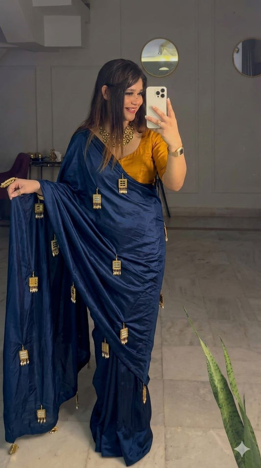 Premium Satin Silk Saree with Designer Mirror Latkan Work | Party Wear, Wedding & Festive Saree with Matching Blouse