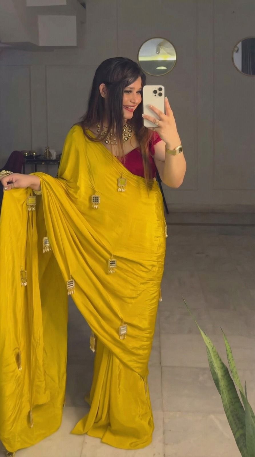 Premium Satin Silk Saree with Designer Mirror Latkan Work | Party Wear, Wedding & Festive Saree with Matching Blouse