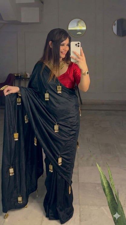 Premium Satin Silk Saree with Designer Mirror Latkan Work | Party Wear, Wedding & Festive Saree with Matching Blouse