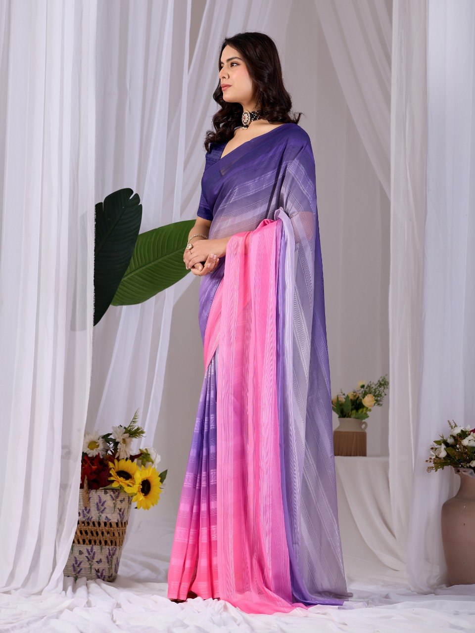 Royal Purple & Pink Designer Monsoon Saree | Party Wear Collection