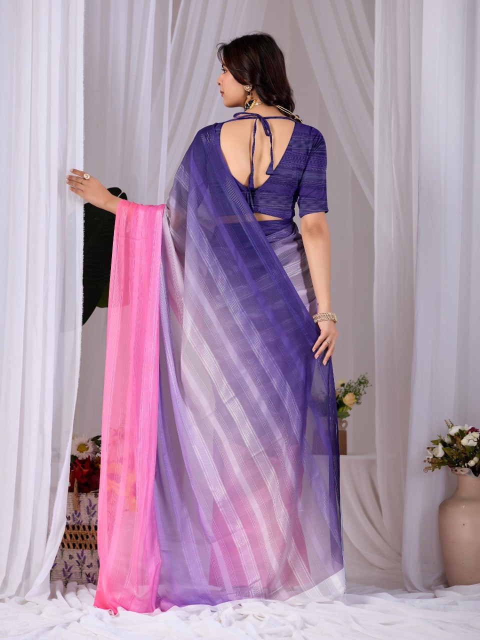 Royal Purple & Pink Designer Monsoon Saree | Party Wear Collection