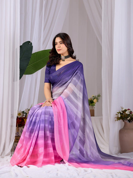 Royal Purple & Pink Designer Monsoon Saree | Party Wear Collection