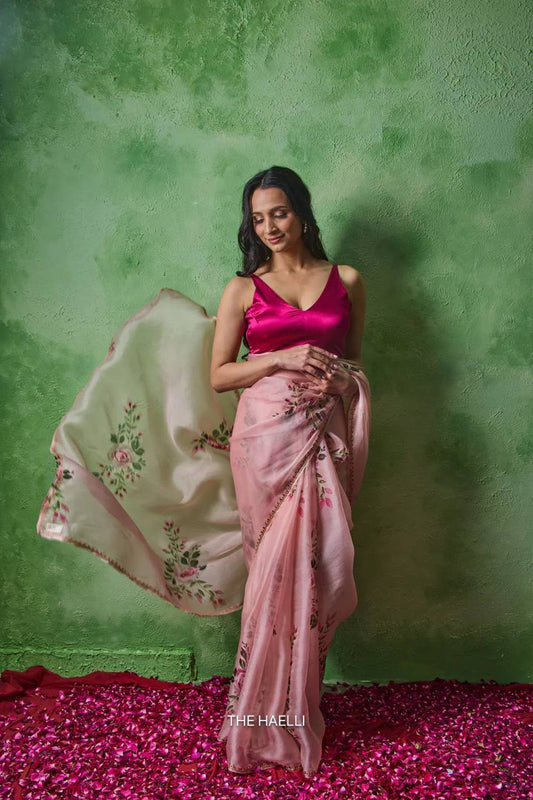 Premium Soft Tabby Floral & Sparrow Print Saree with Cutdana Handwork | Designer Party Wear, Wedding & Festive Saree with Jalpari Silk Blouse