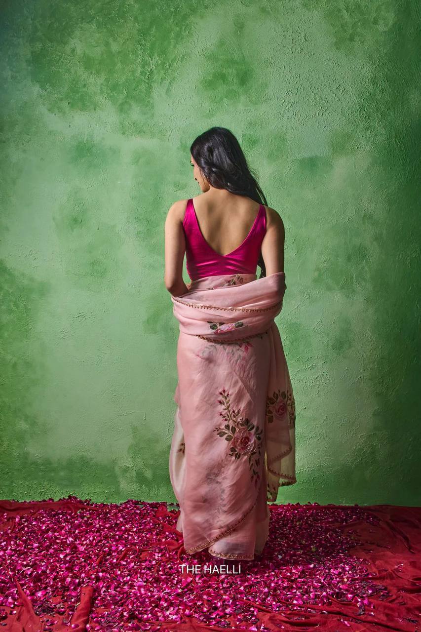 Premium Soft Tabby Floral & Sparrow Print Saree with Cutdana Handwork | Designer Party Wear, Wedding & Festive Saree with Jalpari Silk Blouse