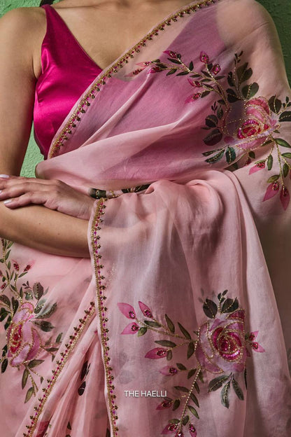 Premium Soft Tabby Floral & Sparrow Print Saree with Cutdana Handwork | Designer Party Wear, Wedding & Festive Saree with Jalpari Silk Blouse