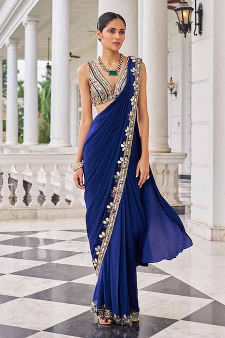 Premium Ready to Wear Faux Georgette Saree with Real Mirror Work | Designer Party Wear, Wedding & Festive Saree with Unstitched Blouse