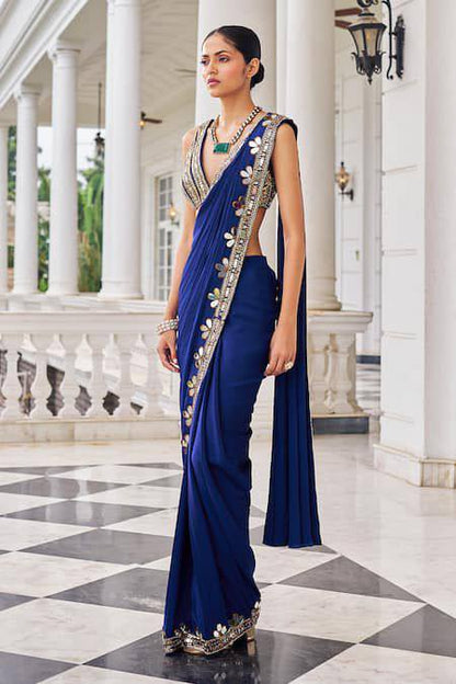 Premium Ready to Wear Faux Georgette Saree with Real Mirror Work | Designer Party Wear, Wedding & Festive Saree with Unstitched Blouse