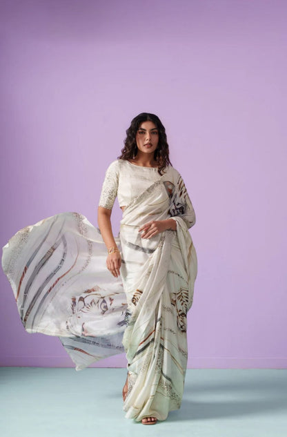 Premium Original Japan Satin Saree with Digital Print | Designer Party Wear, Wedding & Festive Saree with Matching Blouse