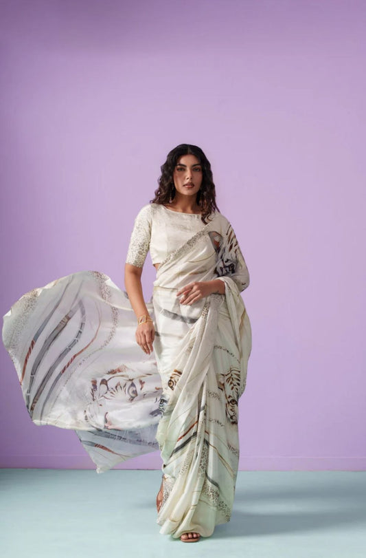 Premium Original Japan Satin Saree with Digital Print | Designer Party Wear, Wedding & Festive Saree with Matching Blouse