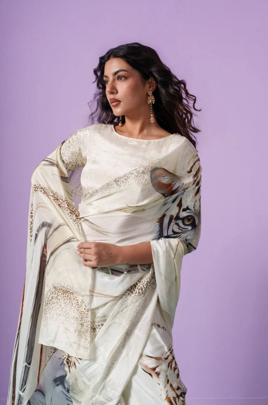 Premium Original Japan Satin Saree with Digital Print | Designer Party Wear, Wedding & Festive Saree with Matching Blouse