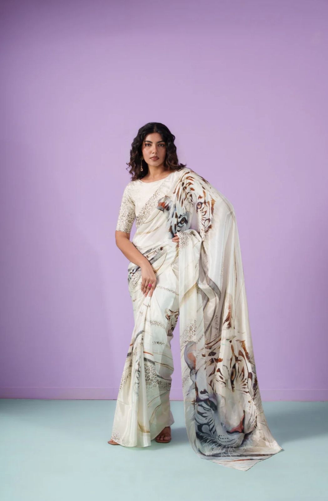 Premium Original Japan Satin Saree with Digital Print | Designer Party Wear, Wedding & Festive Saree with Matching Blouse