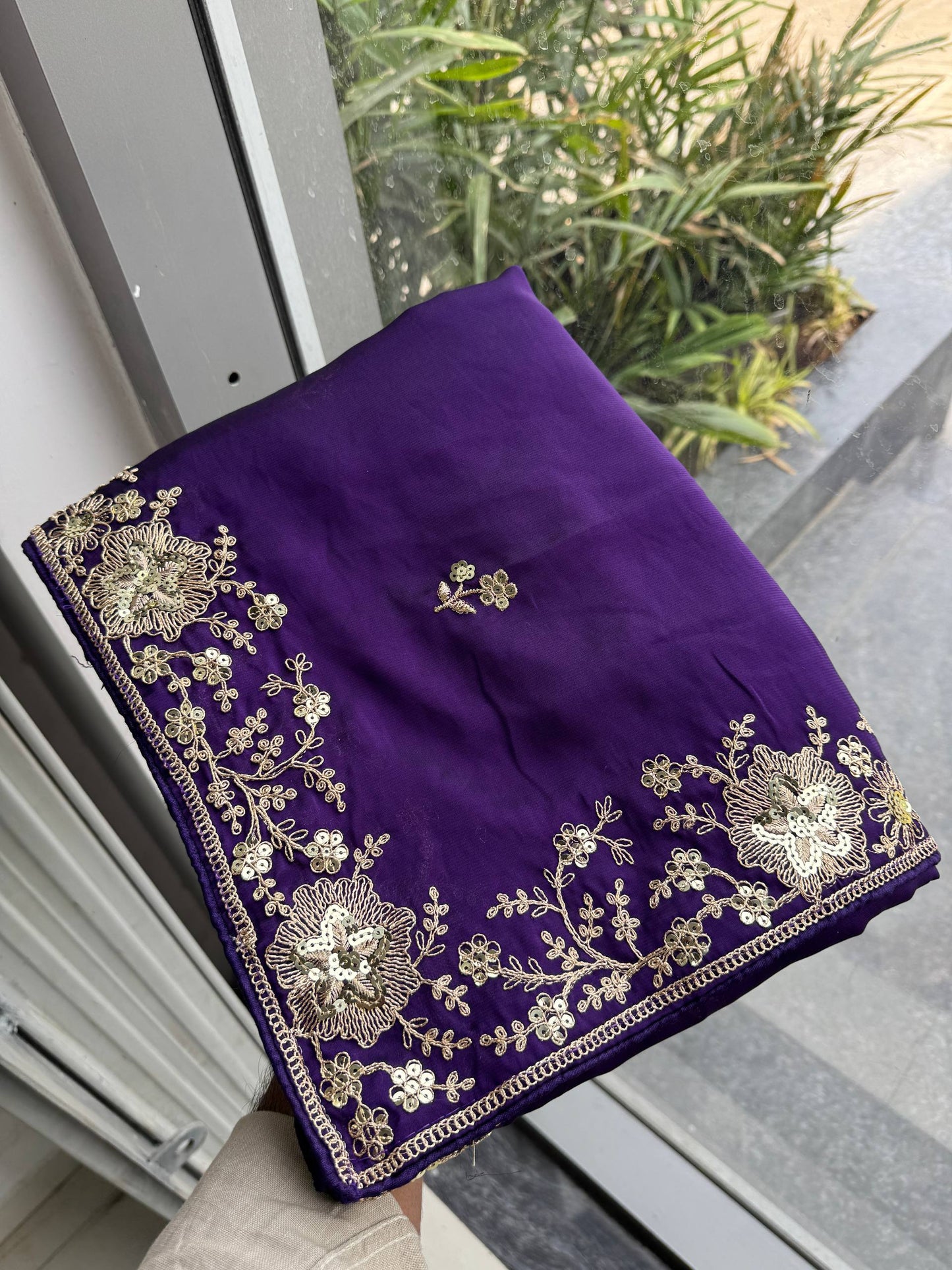 Premium Purple Rangoli Silk Embroidered Saree with Heavy Cutwork Border & Mono Banglory Silk Blouse | Wedding & Party Wear Designer Saree (RO17103)