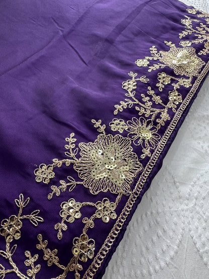 Premium Purple Rangoli Silk Embroidered Saree with Heavy Cutwork Border & Mono Banglory Silk Blouse | Wedding & Party Wear Designer Saree (RO17103)